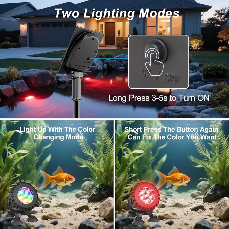 T-SUN Solar Pond Lights, 3-in-1 RGB Solar Underwater Pond Lights, IP68 Waterproof Sustainable Submersible Light for for Pond, Garden, Patio, Fountain, Pool, Waterfall Decoration - Image 3
